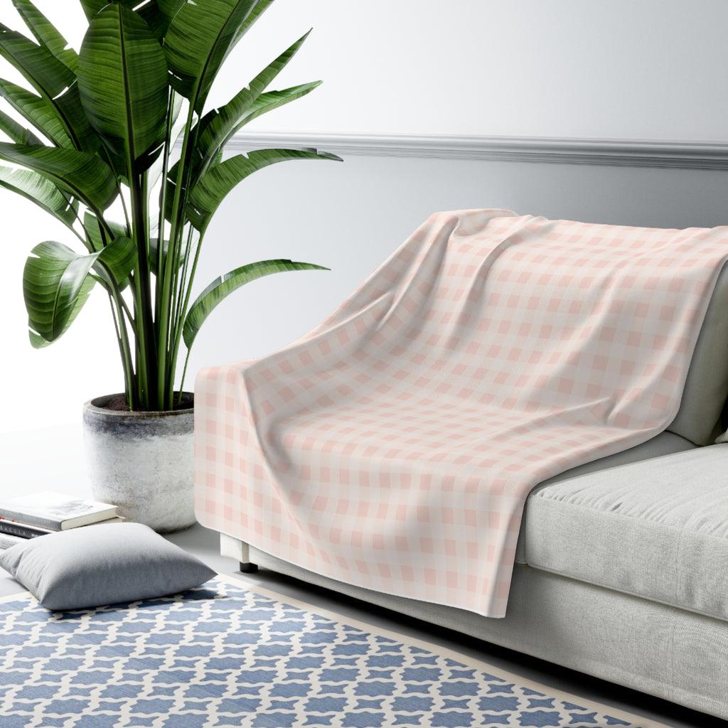 Pink Gingham Sherpa Fleece Blanket