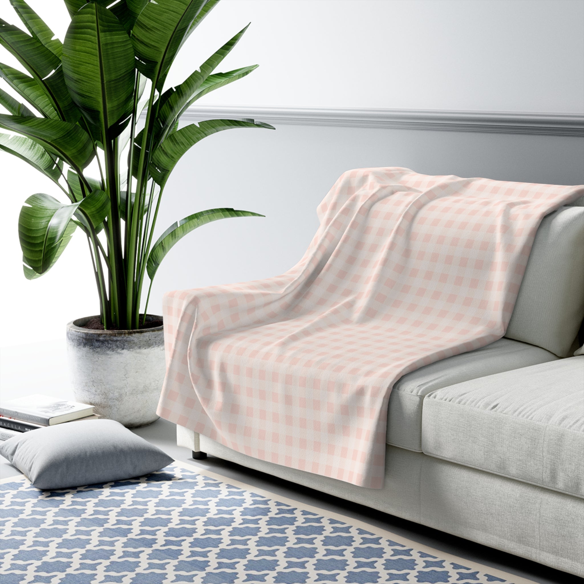 Pink Gingham Sherpa Fleece Blanket