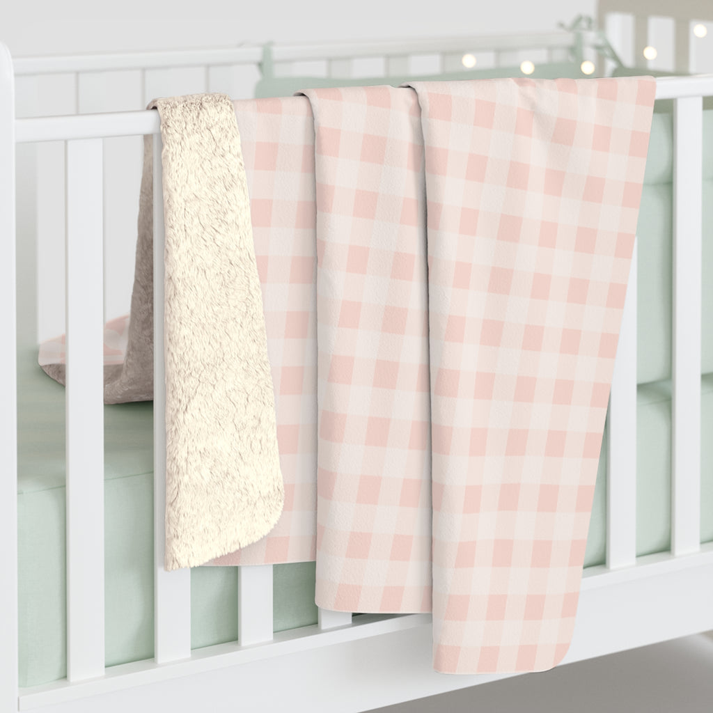 Pink Gingham Sherpa Fleece Blanket