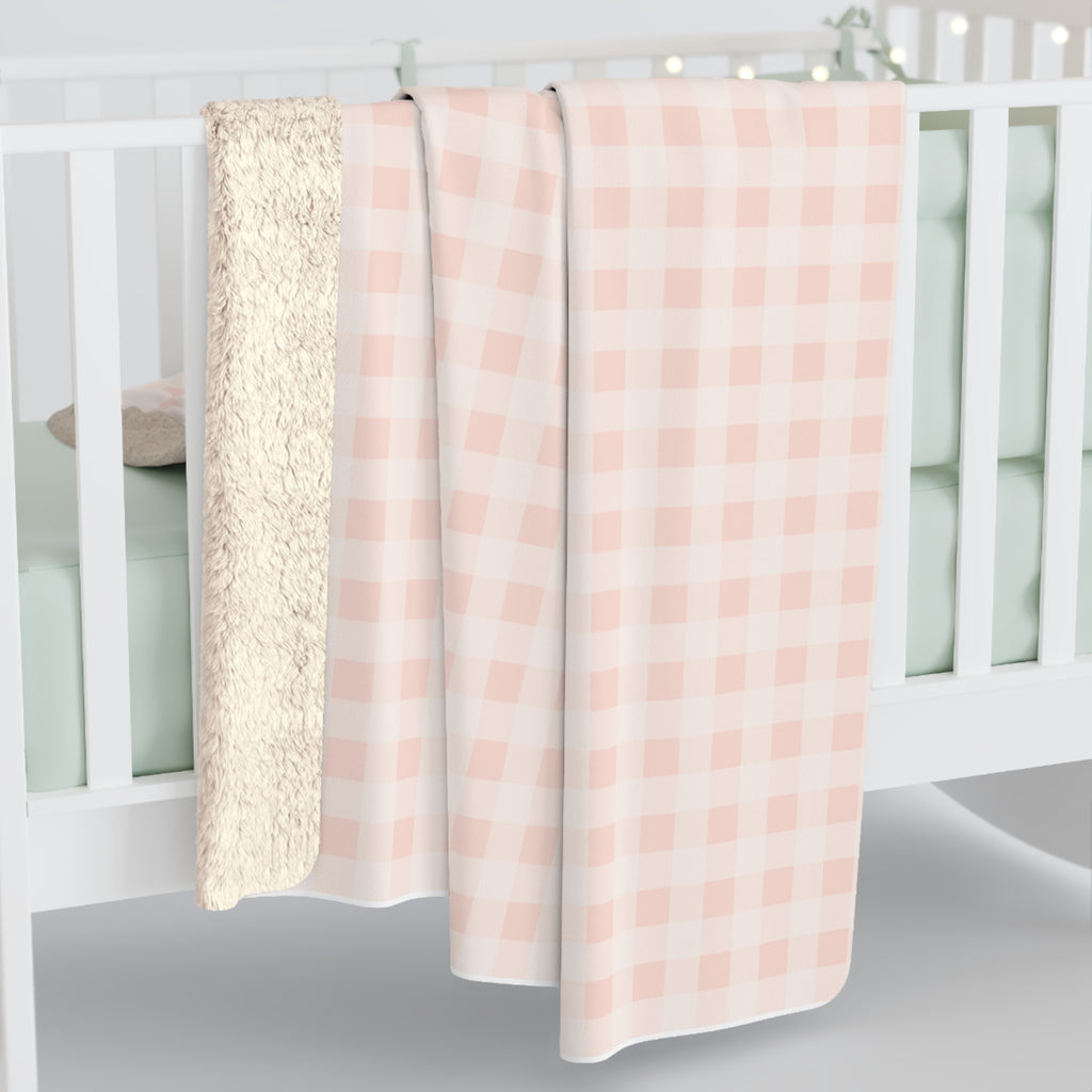 Pink Gingham Sherpa Fleece Blanket