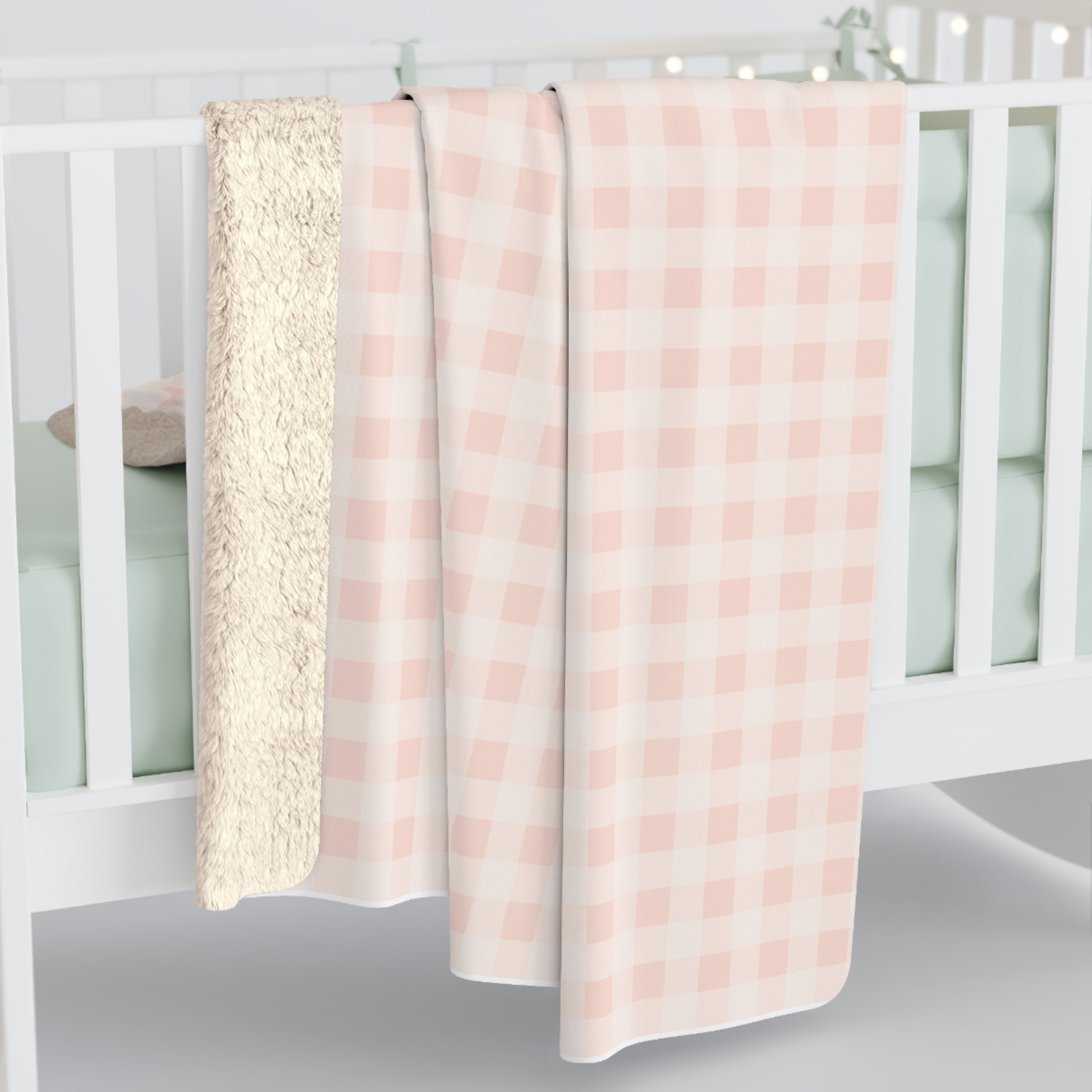 Pink Gingham Sherpa Fleece Blanket